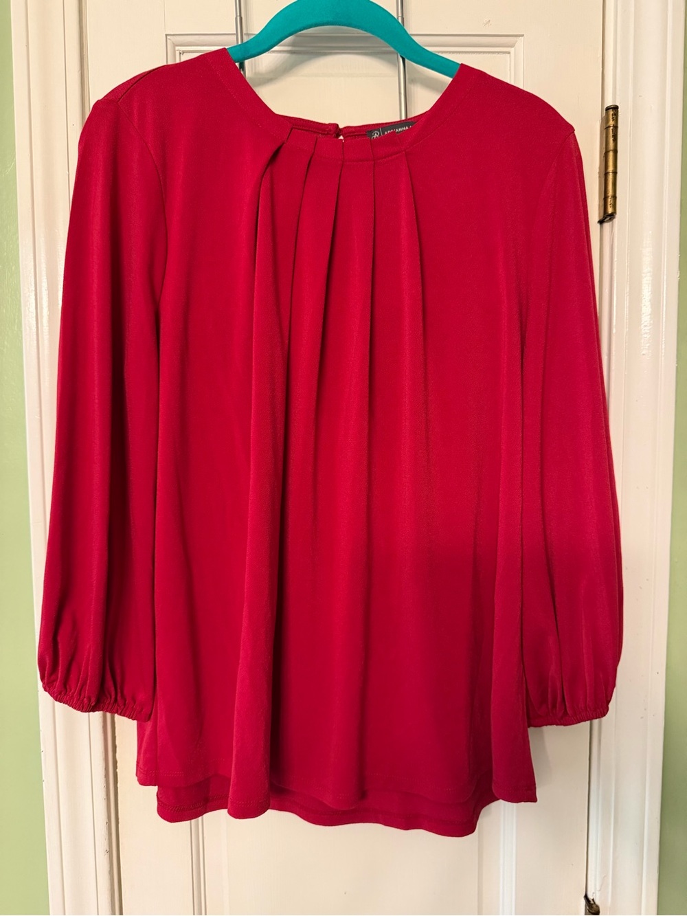 Adrianna Papell Red Pleated Long-Sleeve Blouse